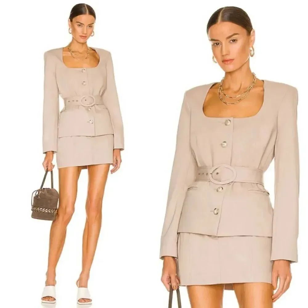 L'Academie Fifi Jacket and Ebbi Skirt in Beige XL NWT